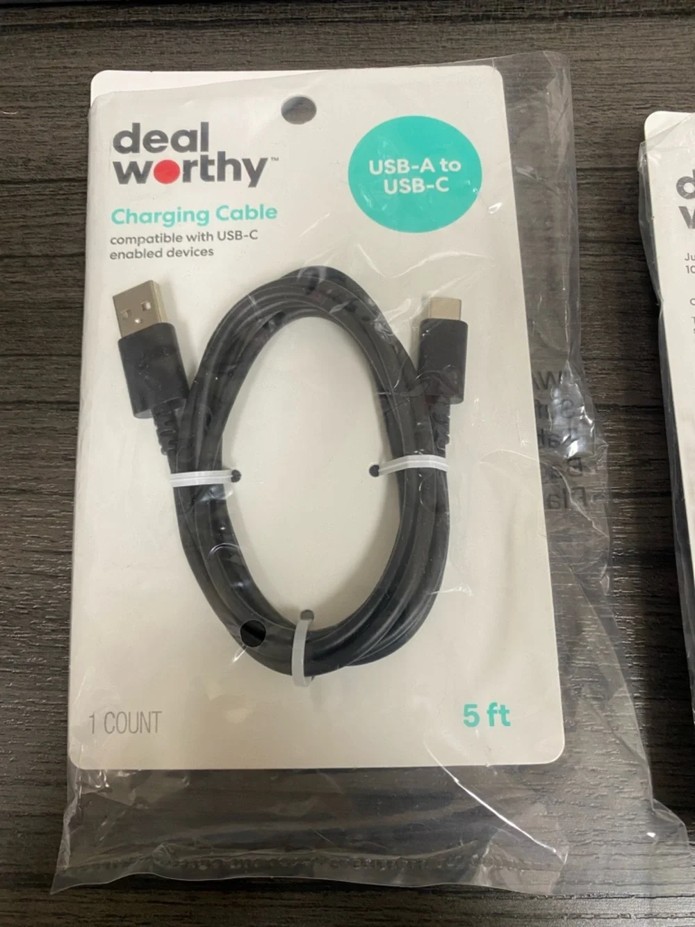 Set of 2 - Black USB-A to USB-C Charging Cable - 5 ft each